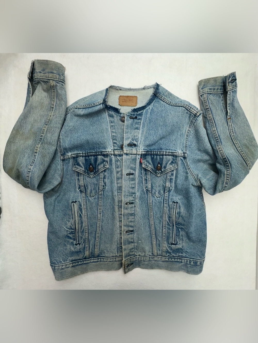 Vintage Reworked Levi's Denim Jacket Hand Painted Desert Steer Skull Mens Large - Picture 12 of 16